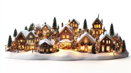 Obraz premium Charming miniature snow-covered village with cozy illuminated houses, perfect for festive and holiday decoration and celebration inspiration.
