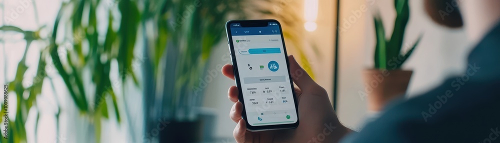 Poster smartphone with financial app displaying investment data