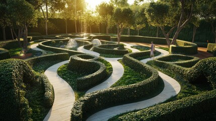 A Winding Path Through a Lush, Geometrically Designed Garden