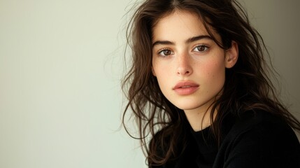 Naklejka premium Woman with Serious Expression and Dark Hair
