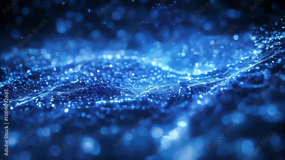 Poster a blue digital network with connected data points, symbolizing technology, ai, and communication in 