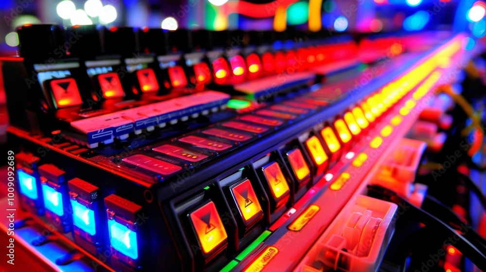 Poster a control panel in a game arcade