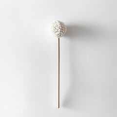 A minimalist image of a fluffy pom-pom on a stick against a plain background.