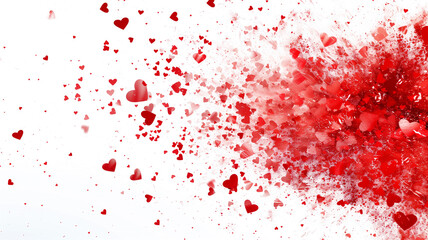 Obraz premium Red hearts explosion cloud, vibrant color confetti splash, love and emotion, heart particles, valentine day, isolated white background