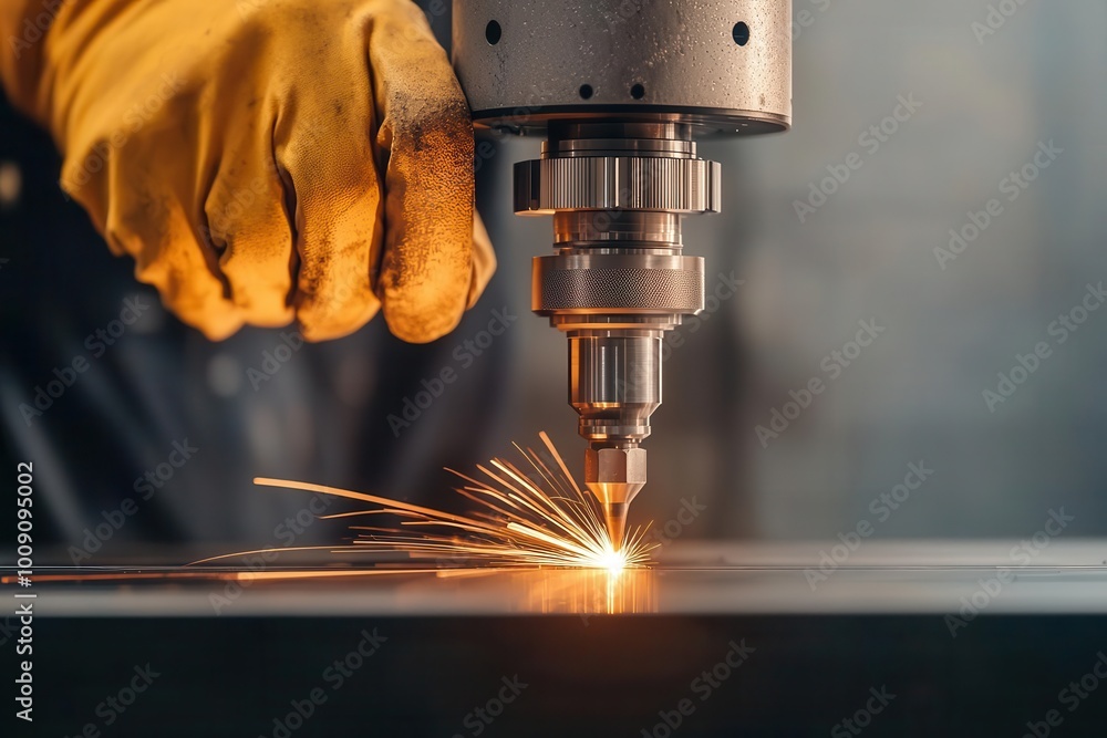 Poster a worker programming a cnc machine to cut metal, cnc machining process, precision manufacturing
