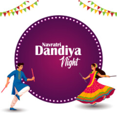 Couple performing dandiya and dancing garba sale and promotion advertisement background