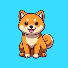 Cute Shiba Inu Dog Sitting Cartoon Character Mascot