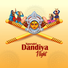 Couple performing dandiya and dancing garba sale and promotion advertisement background