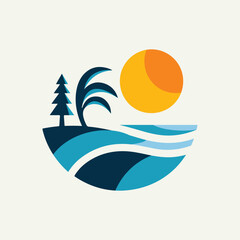 Beach logo with sunset with a combination of three colors