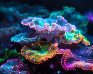 Obraz premium Bioengineered Vibrant Coral Reef Helping Restore Underwater Ecosystems in Advanced Oceanic Lab