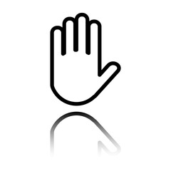 Hand simple icon vector. Flat design. Black icon with mirror reflection. White background
