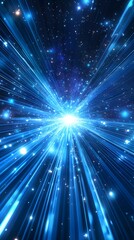 Fototapeta premium Blue light rays background with glowing speed lines and a starry sky, an AI technology digital concept background for futuristic science or space travel