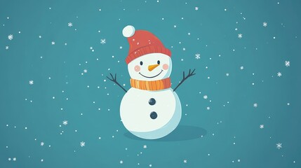 Fototapeta premium Christmas snowman flat design, top view, winter wonderland theme, animation, vivid