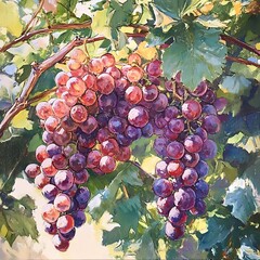 Fototapeta premium Luscious grapes thriving vine surrounded by nature image