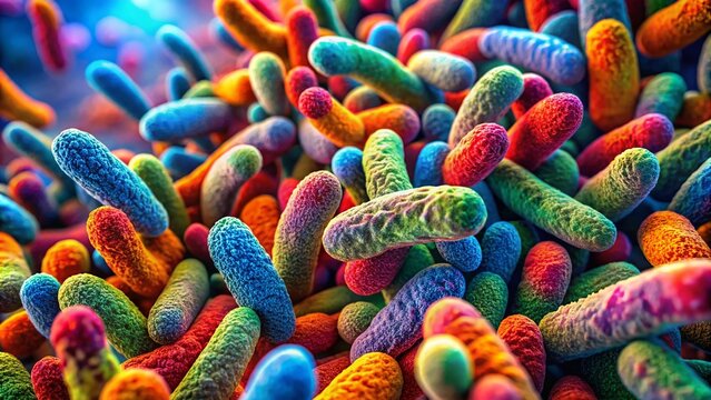 Close-up of Bacilla Bacteria Under Microscope with Vibrant Colors and Intricate Details Visible