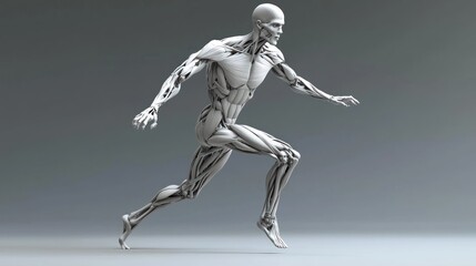 Detailed 3D model of a human figure in a dynamic pose, ready for animation or character design.