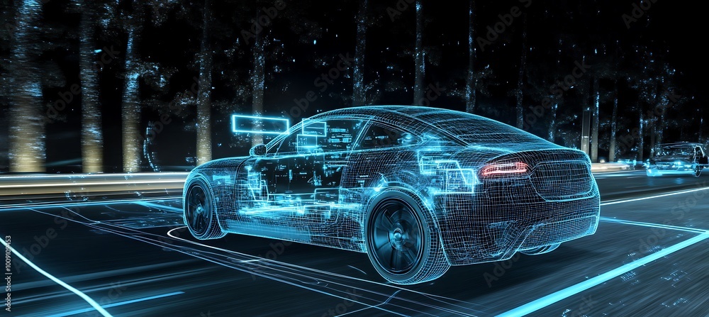 Poster a holographic security system displaying real-time footage and alerts