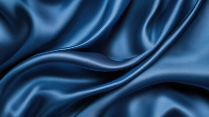 Fototapeta premium Elegant dark blue silk fabric, smooth texture, luxurious appearance, ideal for creating a sophisticated backdrop or abstract design element.