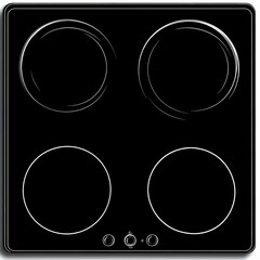 A black electric cooktop with four circular burners for cooking food.