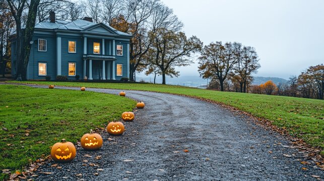 A spooky fog-covered street in an old town