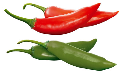 composição com pimenta vermelha e pimenta verde isolado em fundo transparente - Pimenta dedo de...