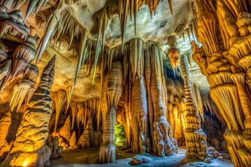 Stunning cave view with stalactites and stalagmites