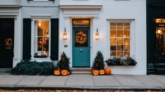 A spooky fog-covered street in an old town