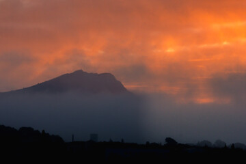 Sainte Victoire mountain in the light of an autumn morning