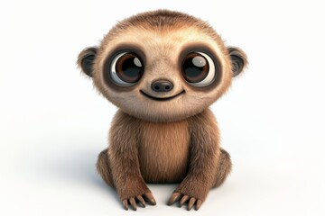 Fototapeta premium Cute cartoon baby sloth with big eyes