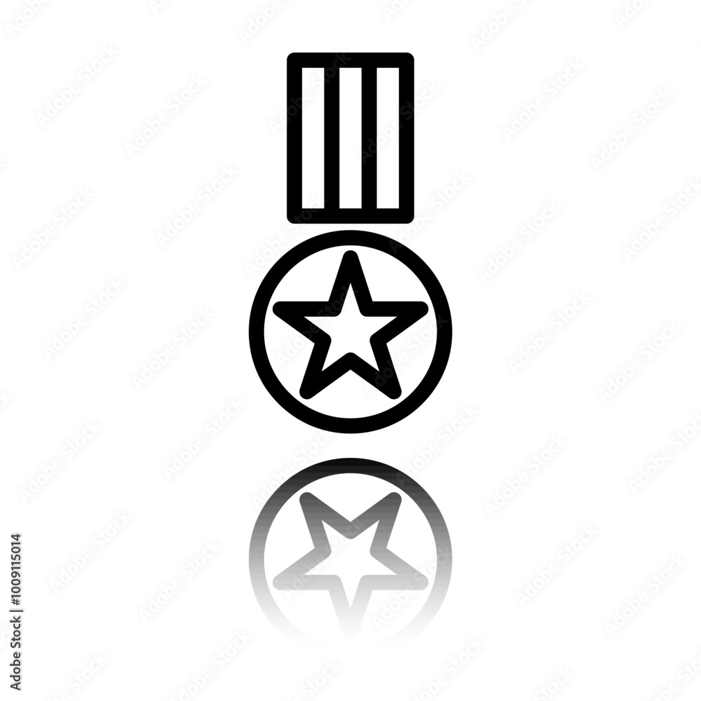 Poster medal simple icon vector. flat design. black icon with mirror reflection. white background