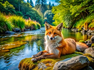 Coipo lounging by the riverbank, showcasing its unique fur and aquatic environment in nature's beauty