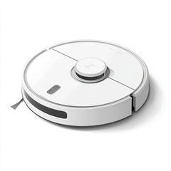 A round, white robotic vacuum cleaner designed for automated floor cleaning.
