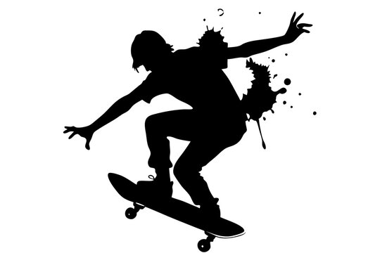 recommend clip art: Skateboard silhouette vector illustration on white background.