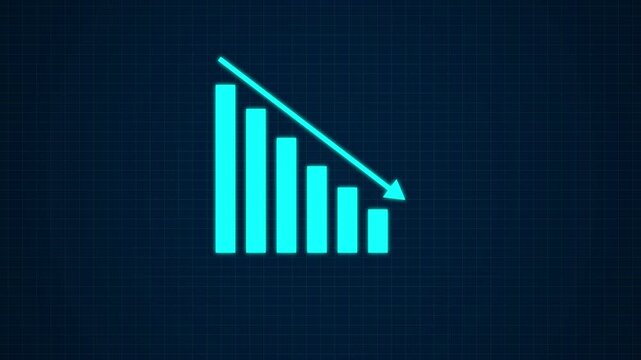 Financial business Loss down graph chart. business loss concept. Hi tech style glowing graph animation