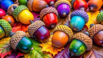 Obraz premium Colorful Acorns Clip Art Collection for Autumn and Nature-Themed Designs and Crafts Projects