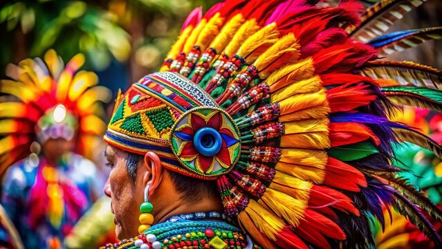 Colorful and Elegant Chalma Headdress Displayed on a Simple Background for Cultural and Fashion Use