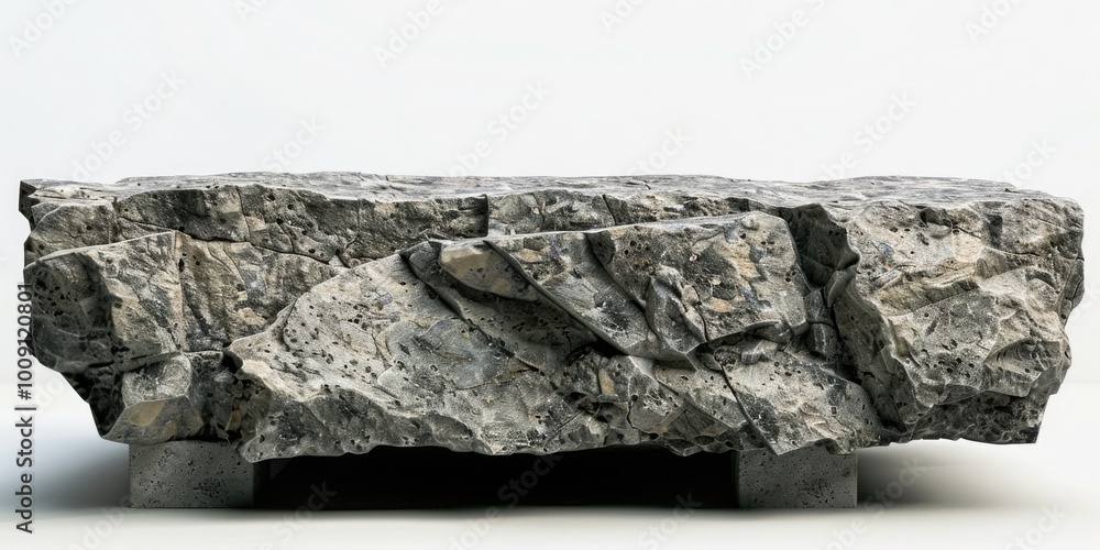 Poster a large rock sits on top of a table