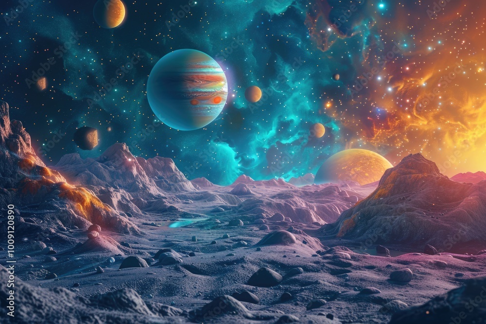 Poster view of a planet from the lunar surface, ideal for space or astronomy themed projects