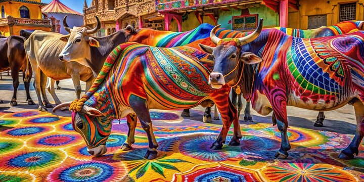 Colorful and Vibrant Mooping Scene with Abstract Patterns and Shapes for Creative Backgrounds