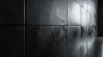 A sleek black leather 3d wall texture with subtle
