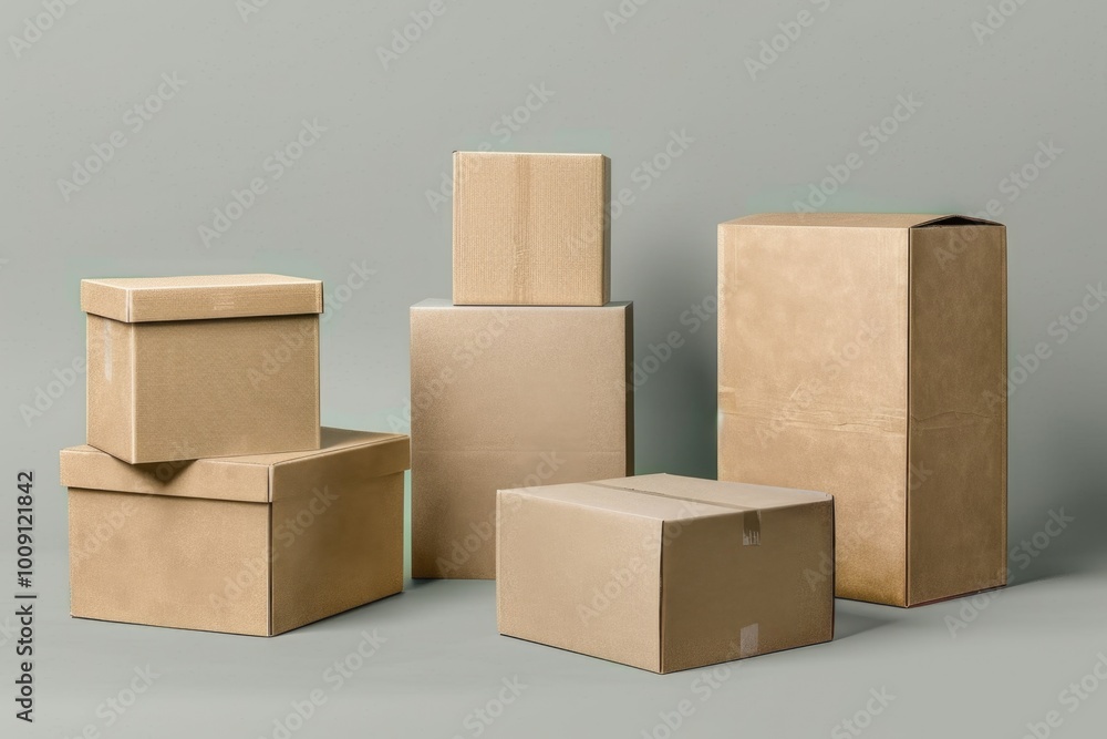 Fototapete a stack of cardboard boxes stacked next to each other, waiting for use or disposal