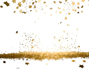Star Sequin Confetti Frame. Gold Glitter. Falling Particles. Generative AI.