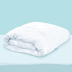 Obraz premium A neatly folded white comforter on a light blue surface, suggesting comfort and relaxation.