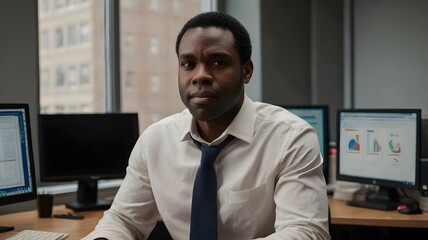 Fototapeta premium Black Businessman working in the Office 