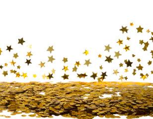 Star Sequin Confetti Frame. Gold Glitter. Falling Particles. Generative AI.