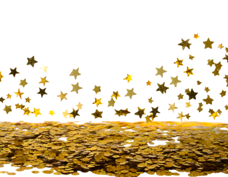 Star Sequin Confetti Frame. Gold Glitter. Falling Particles. Generative AI.