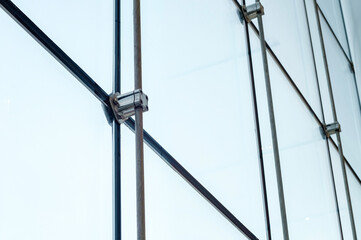 Modern Glass Building Facade Structure with Metal and Sling Tension Support
