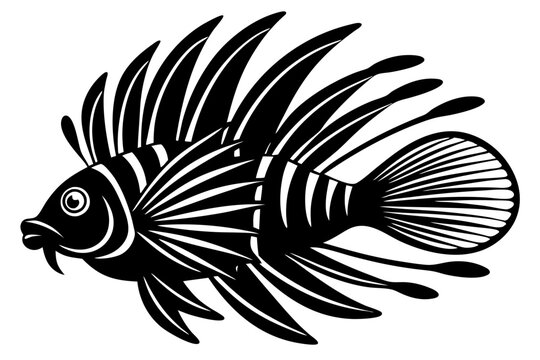black lionfish graphic on white background clip art preview