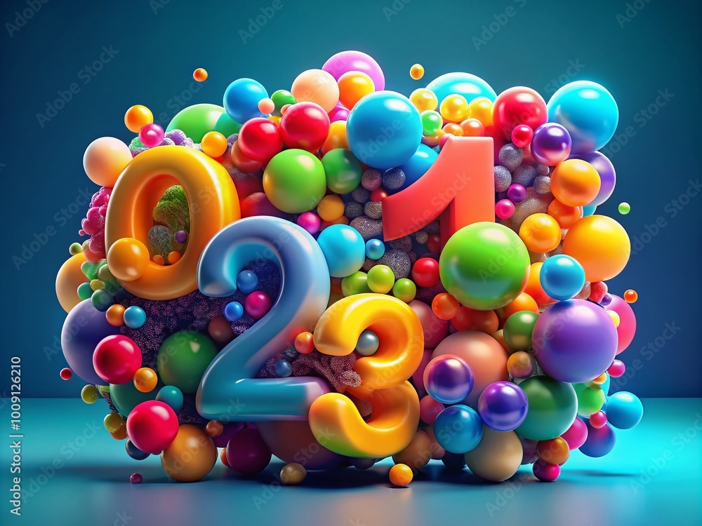 Poster colorful bubble font numbers for fun and creative design projects, ideal for inviting graphics