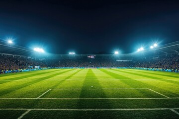 Soccer field under night lights, perfect for sports or event illustrations